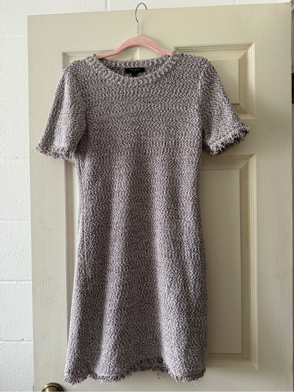 Ann Taylor Light Lavender Bouclé Short-Sleeve Mini Dress